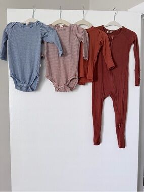 Striped Blue & rust brown Bodysuits + Rust Zipper Footie - Fall bundle